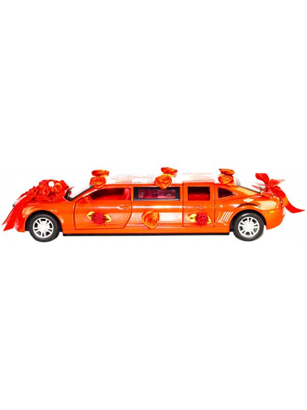 Металлическая машинка Che Zhi 1:32 «Chevrolet Camaro: Свадебный лимузин» CZ101, 23 см., инерционная, свет, звук / Красный
