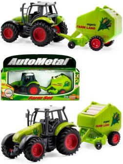 Металлическая машинка Auto Metal «Трактор c прицепом» PT-406 / Зеленый