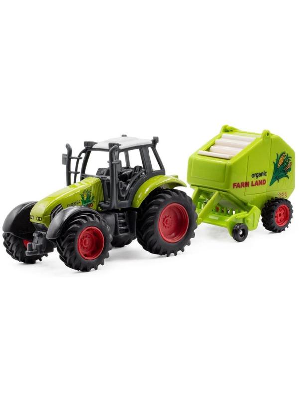 Металлическая машинка Auto Metal «Трактор c прицепом» PT-406 / Зеленый