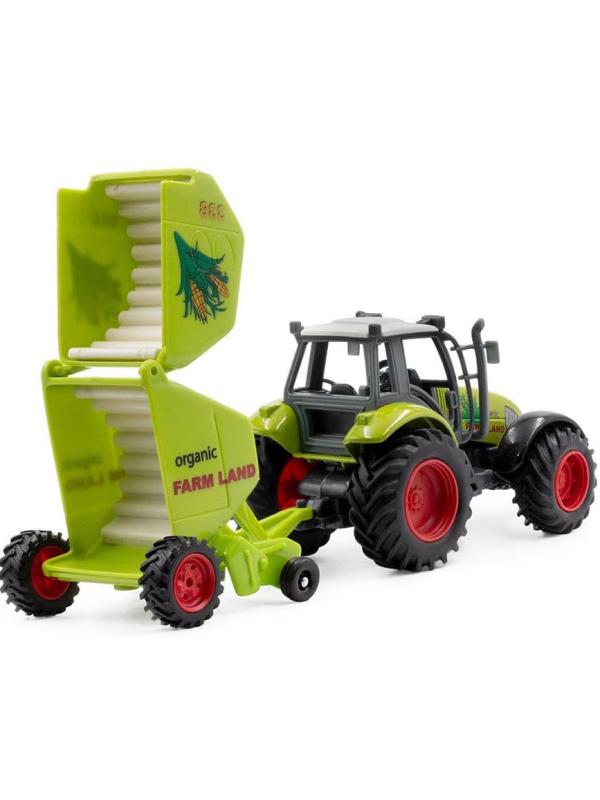 Металлическая машинка Auto Metal «Трактор c прицепом» PT-406 / Зеленый