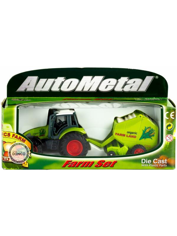 Металлическая машинка Auto Metal «Трактор c прицепом» PT-406 / Зеленый