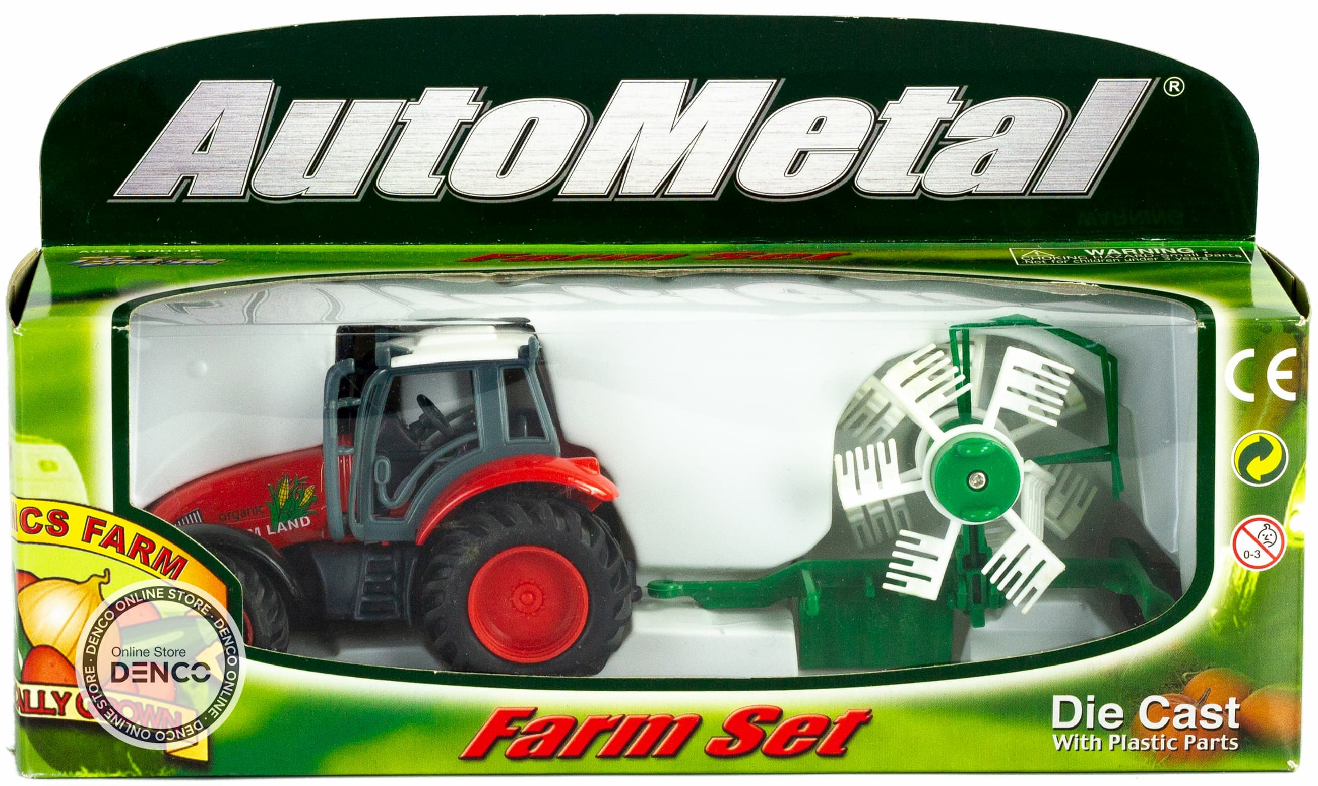 Металлическая машинка Auto Metal «Трактор c прицепом» PT406 / Красно-зеленый