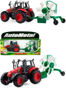 Металлическая машинка Auto Metal «Трактор c прицепом» PT406 / Красно-зеленый