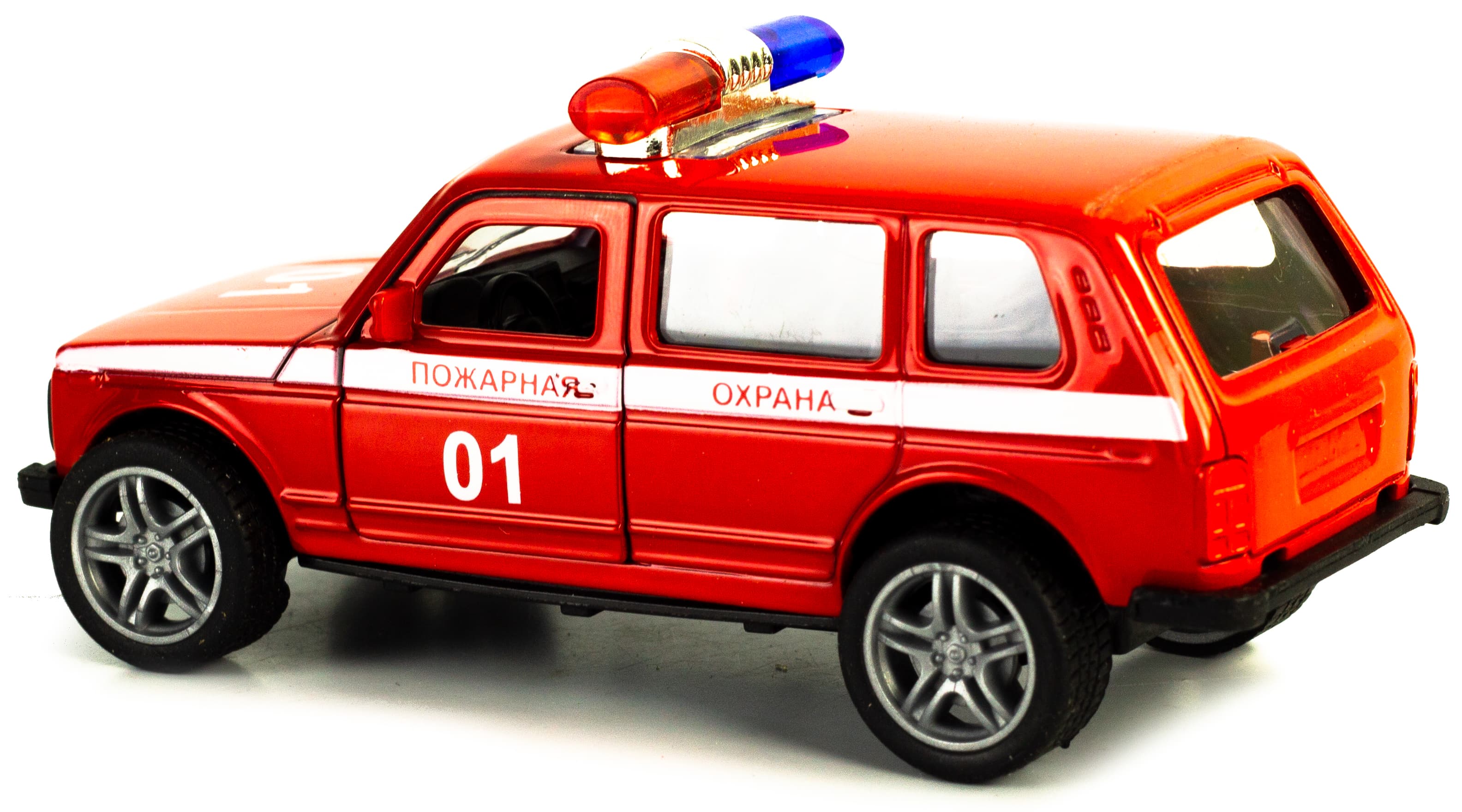 Металлическая машинка Tian Du 1:32 «Нива: Пожарная охрана» F1132-4, 11,2 см., инерционная / Красный