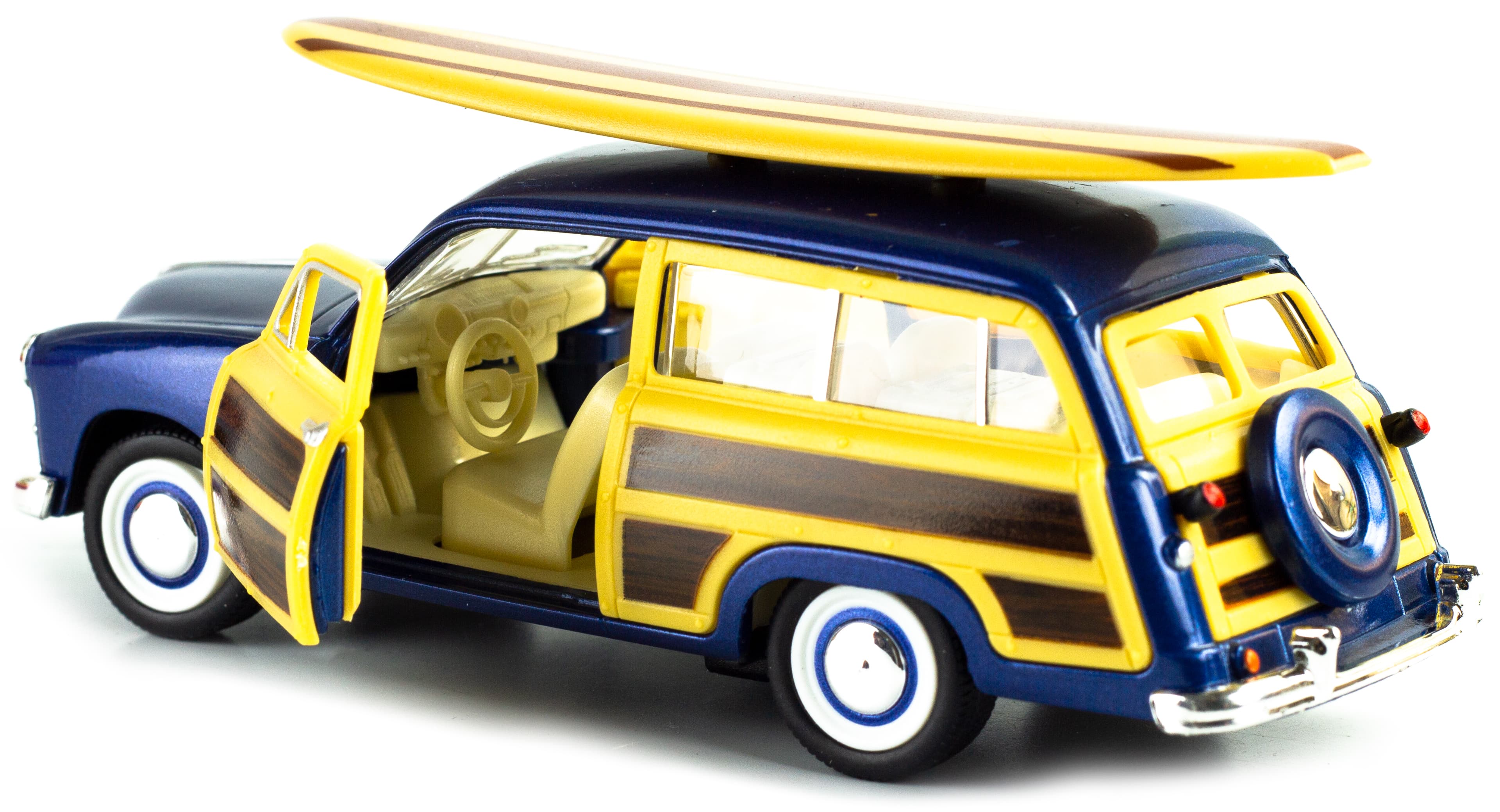 Машинка металлическая Kinsmart 1:40 «1949 Ford Woody Wagon Wooden surfboard» KT5402DS1 инерционная / Микс