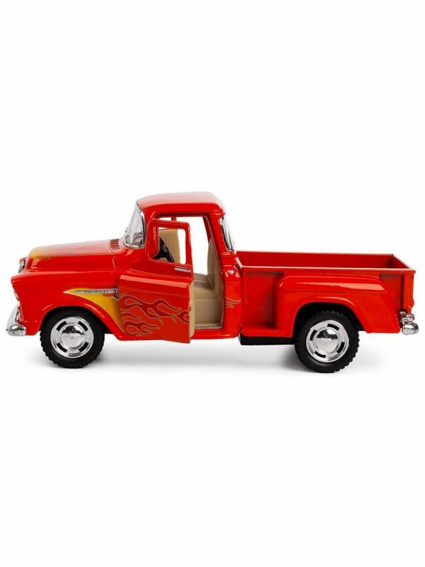 Металлическая машинка Kinsmart 1:32 «1955 Chevy Stepside Pick-up (С принтом)» KT5330WF, инерционная / Оранжевый