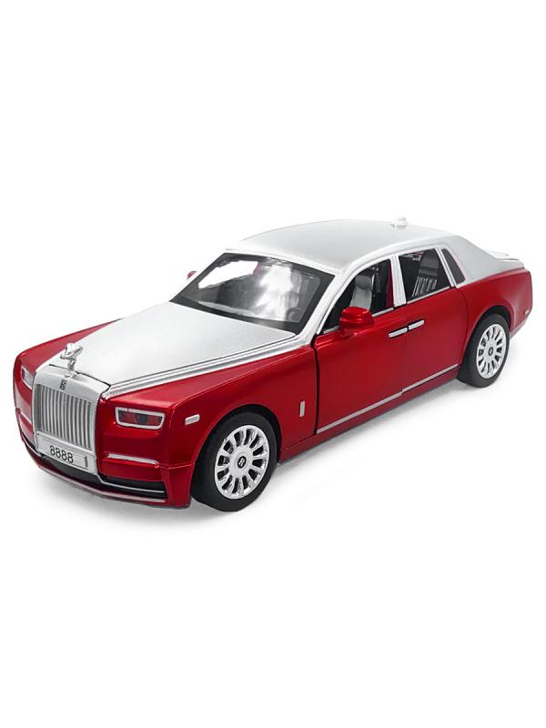 Металлическая машинка Wanbao 1:32 «Rolls-Royce Phantom» 8888D инерционная, свет, звук / Серебристо-красный