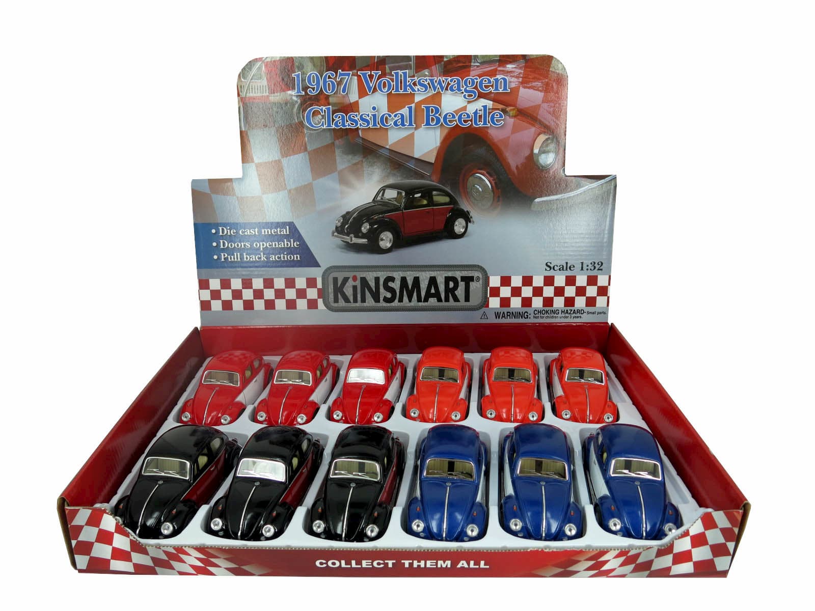Металлическая машинка Kinsmart 1:32 «1967 Volkswagen Classical Beetle (Color Door)» KT5373D инерционная / Синий