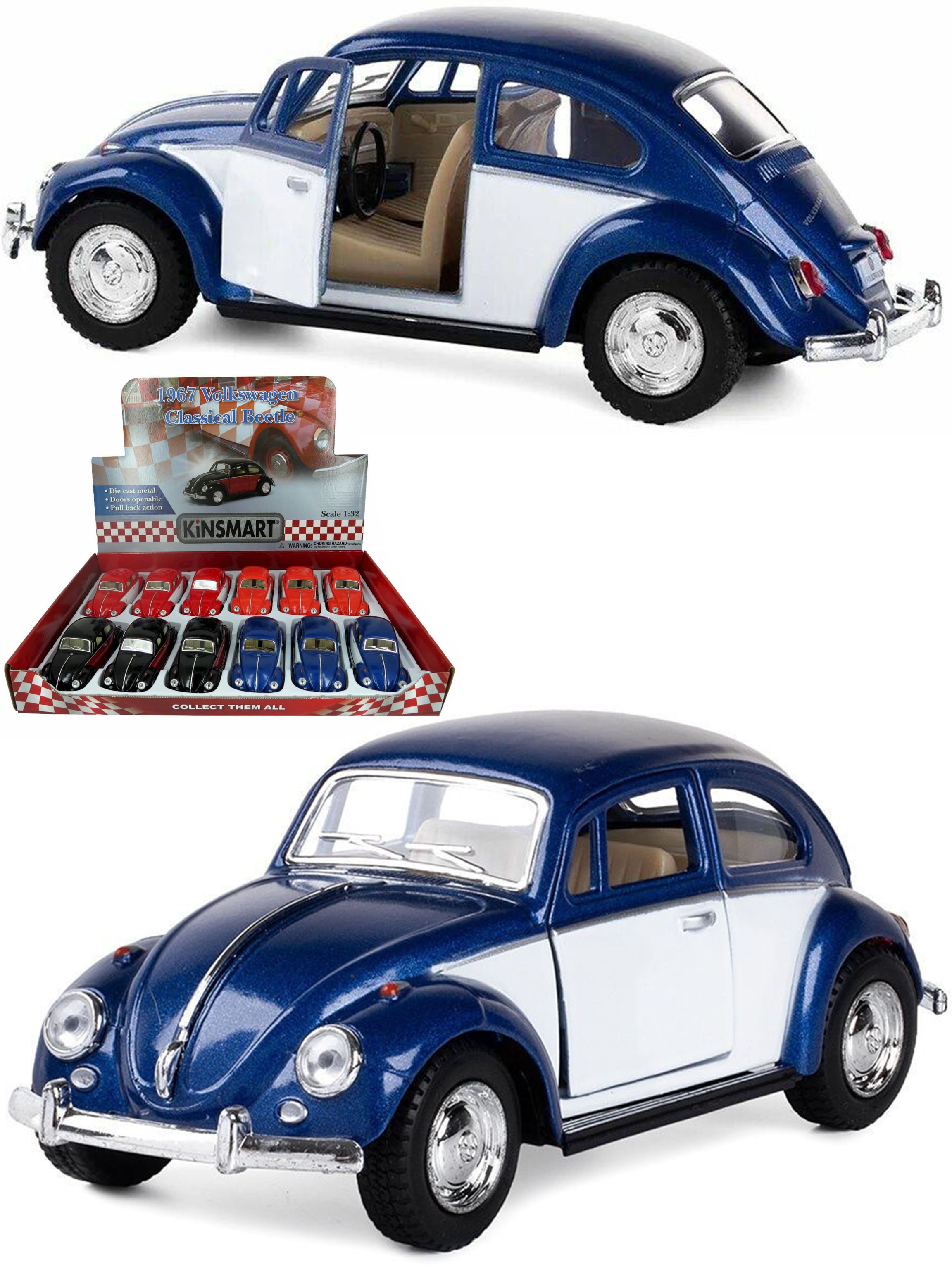 Металлическая машинка Kinsmart 1:32 «1967 Volkswagen Classical Beetle (Color Door)» KT5373D инерционная / Синий