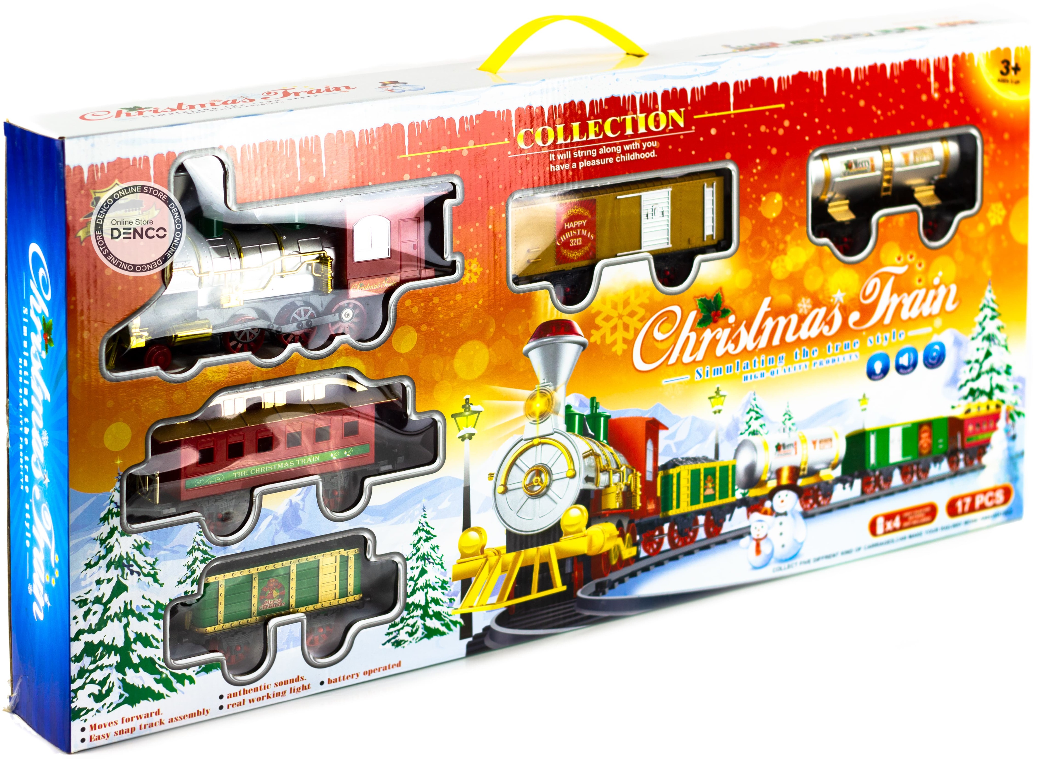 Игрушечный рождественский поезд «Christmas Tain» 1619, свет, звук, дым / 17 деталей
