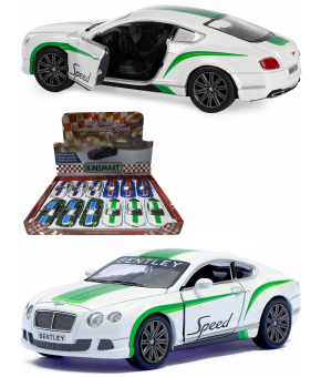 Металлическая машинка Kinsmart 1:38 «2012 Bentley Continental GT Speed с принтом» KT5369DF, инерционная / Белый