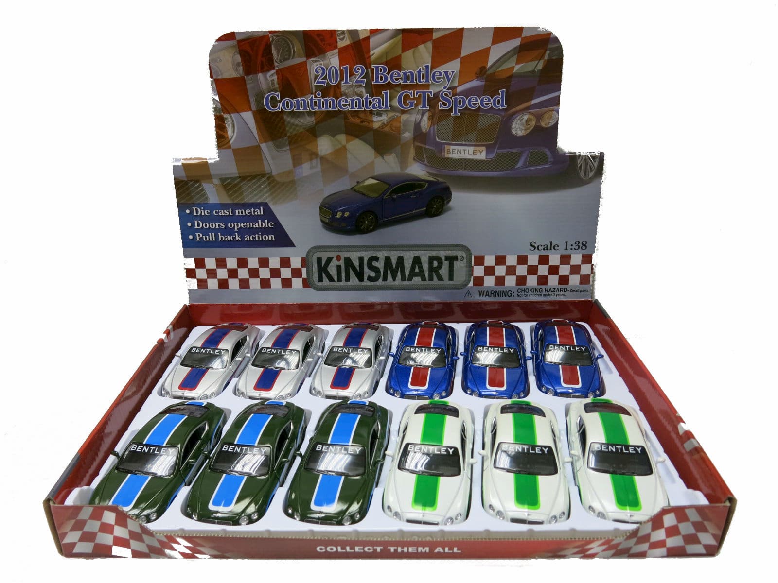 Металлическая машинка Kinsmart 1:38 «2012 Bentley Continental GT Speed с принтом» KT5369DF, инерционная / Синий