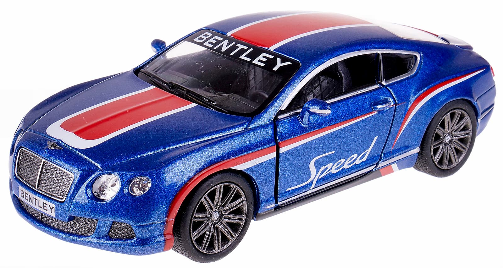 Металлическая машинка Kinsmart 1:38 «2012 Bentley Continental GT Speed с принтом» KT5369DF, инерционная / Синий
