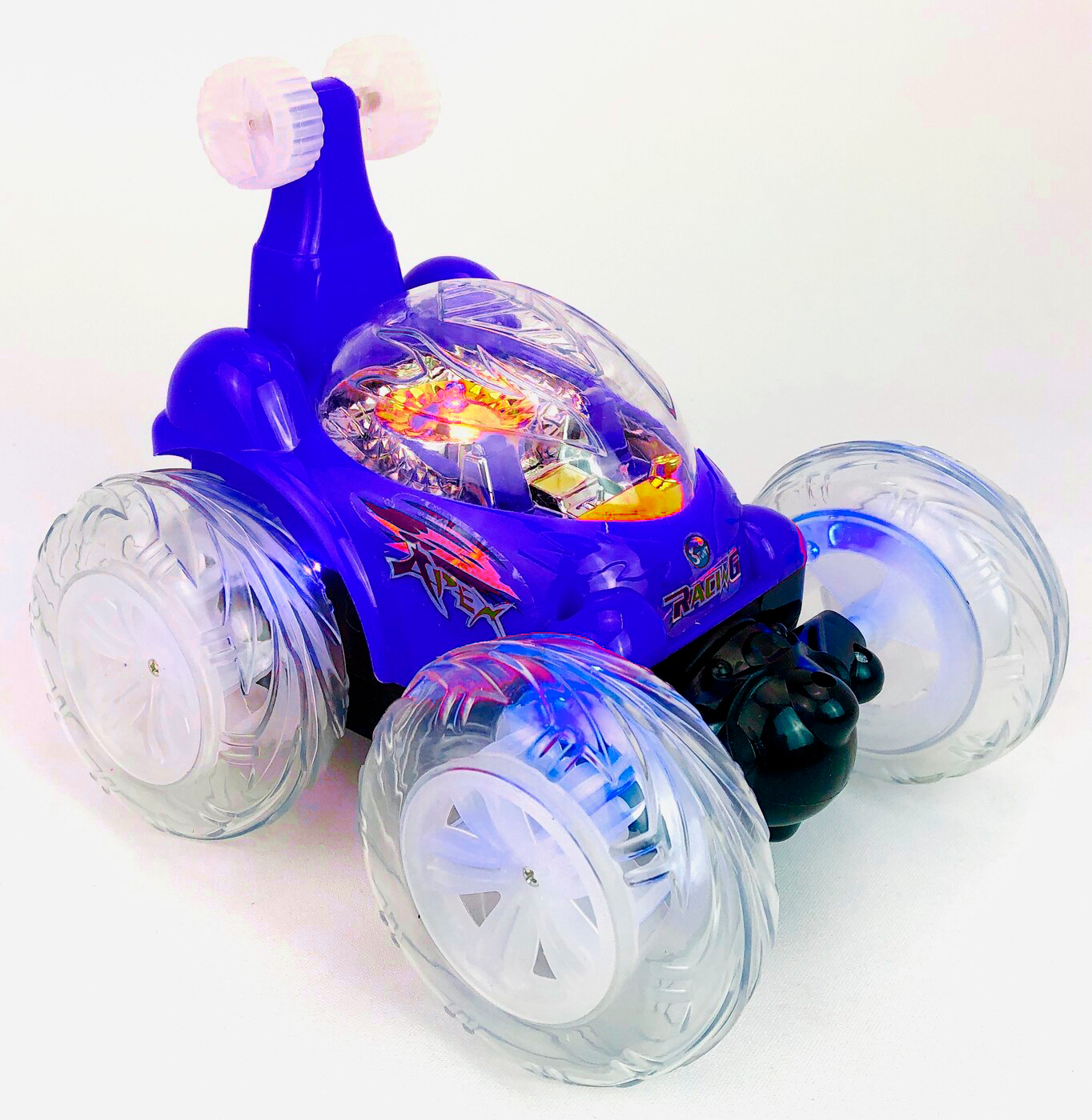 Радиоуправляемая трюковая машинка - перевертыш «Stunt Car» 6702, колеса светятся, музыка, вращение 360, на пульте управления / Микс