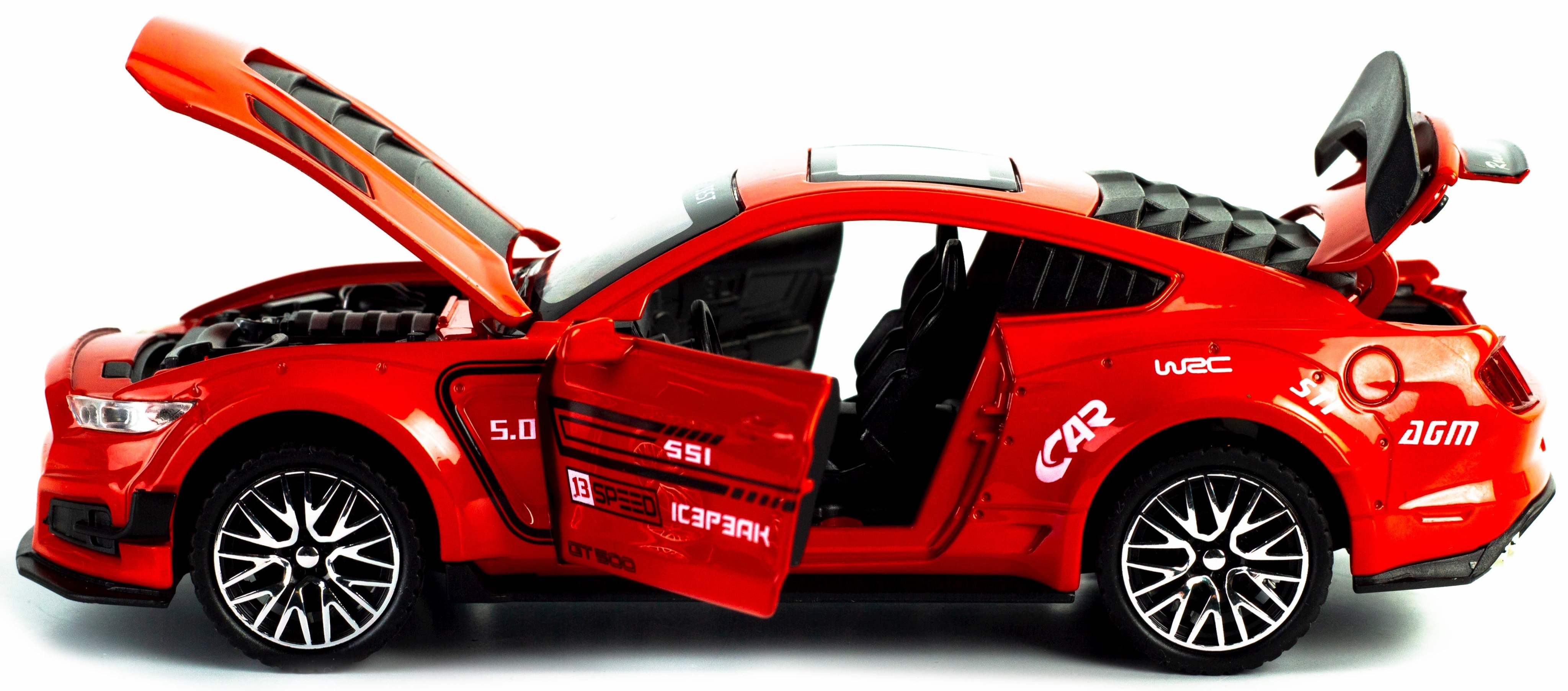 Металлическая машина Che Zhi 1:32 «Ford Mustang Shelby Gt500» CZ38A, инерционная, свет, звук / Красный