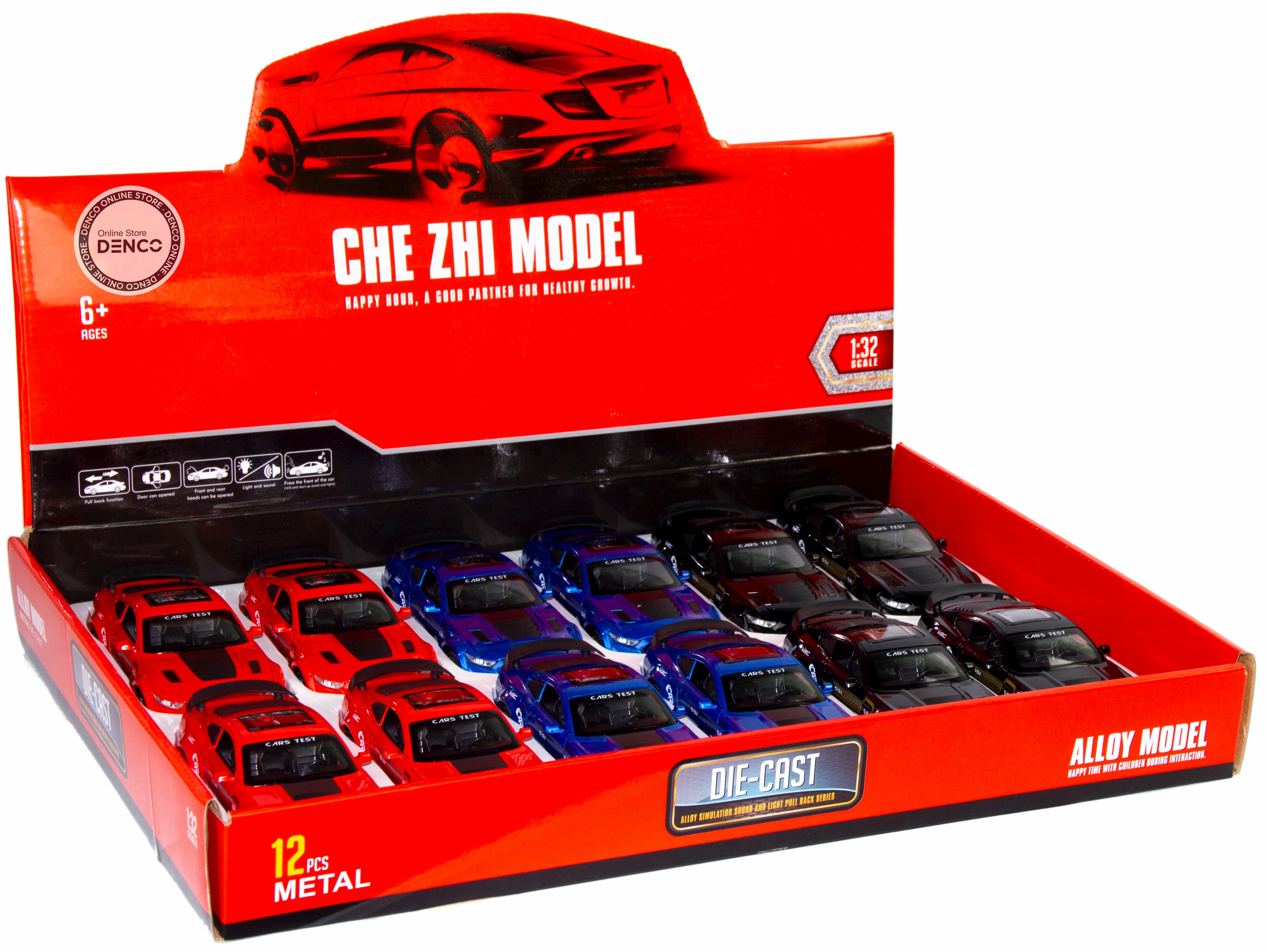 Металлическая машина Che Zhi 1:32 «Ford Mustang Shelby Gt500» CZ38A, инерционная, свет, звук / Красный