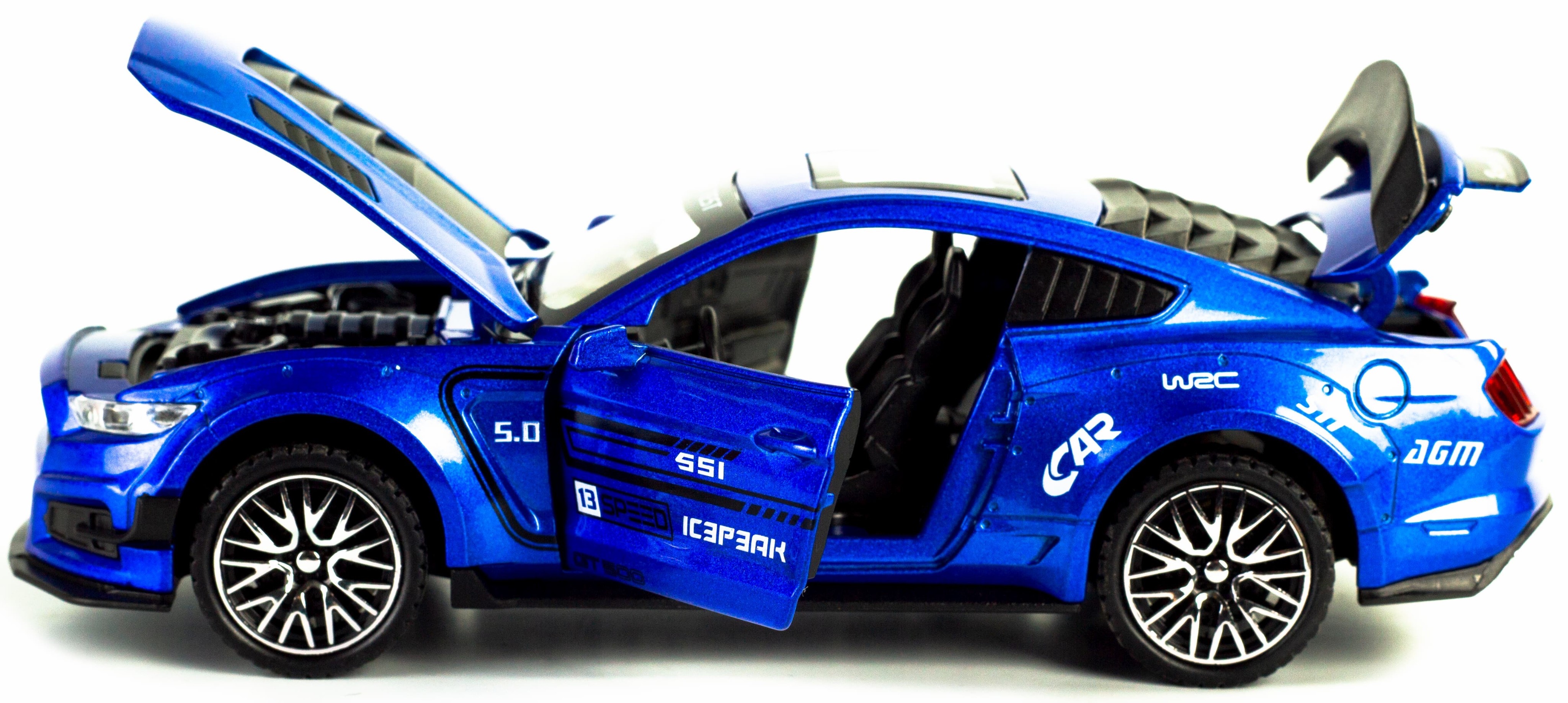 Металлическая машина Che Zhi 1:32 «Ford Mustang Shelby Gt500» CZ38A, инерционная, свет, звук / Синий