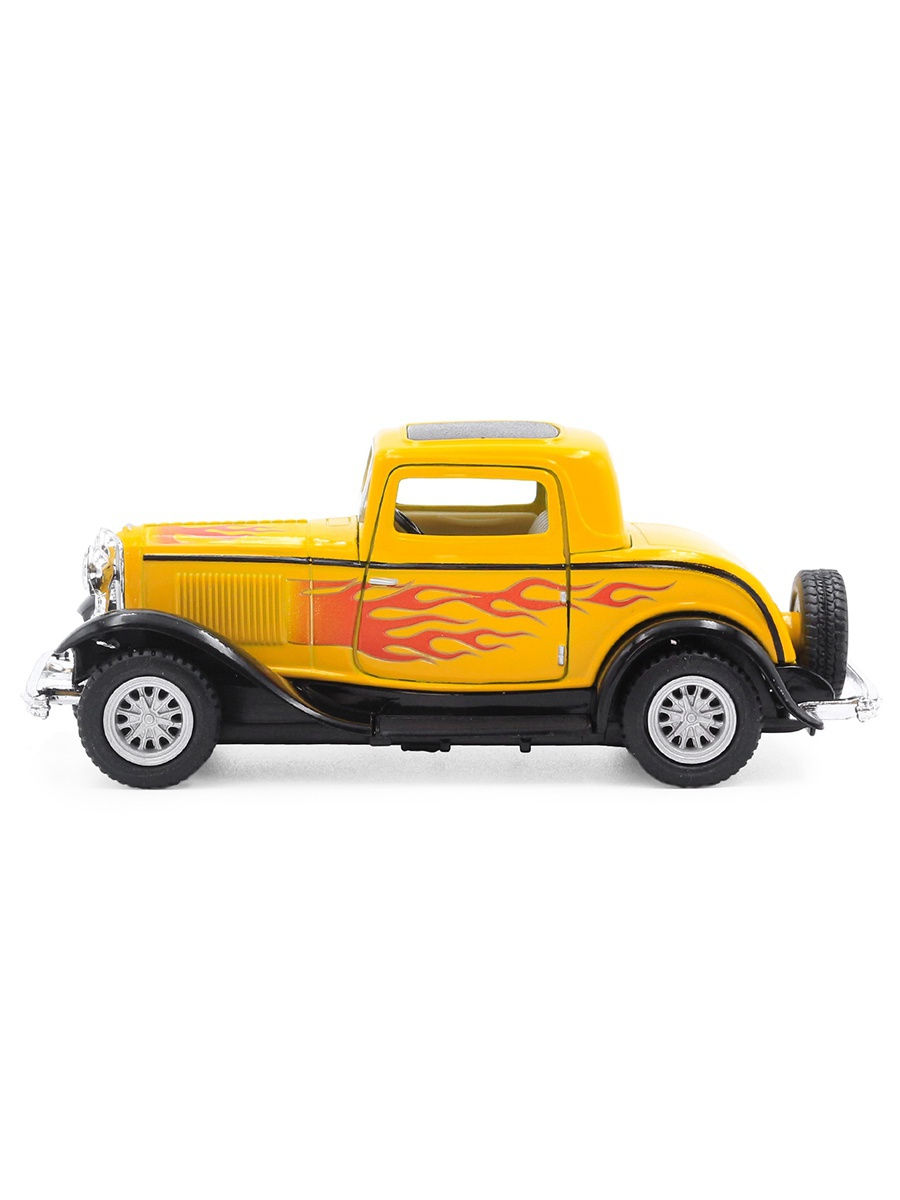 Машинка металлическая Kinsmart 1:34 «1932 Ford 3-Window Coupe с принтом» KT5332DF инерционная / Желтый