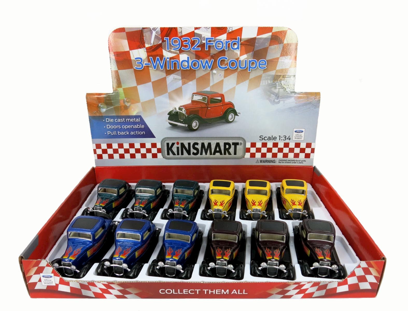 Машинка металлическая Kinsmart 1:34 «1932 Ford 3-Window Coupe с принтом» KT5332DF инерционная / Бордовый