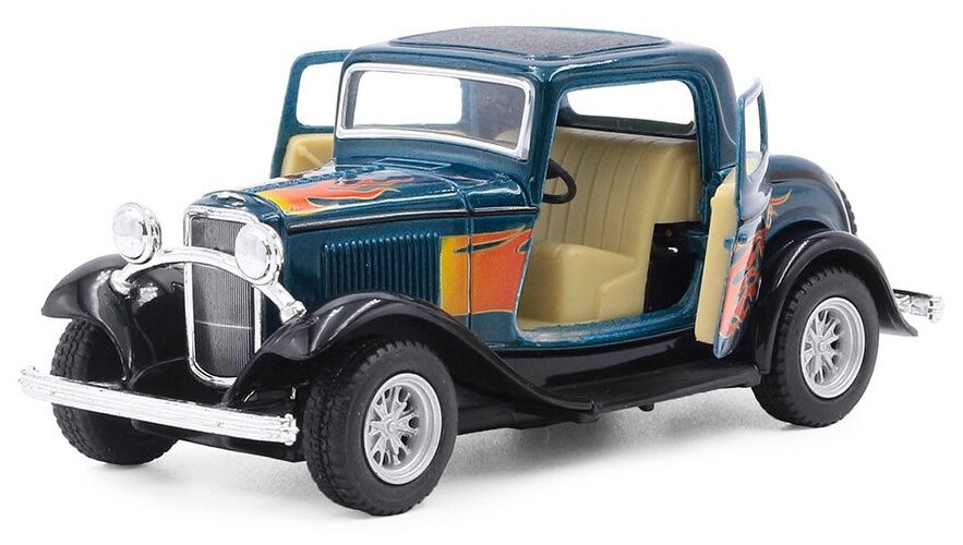 Машинка металлическая Kinsmart 1:34 «1932 Ford 3-Window Coupe с принтом» KT5332DF инерционная / Зеленый