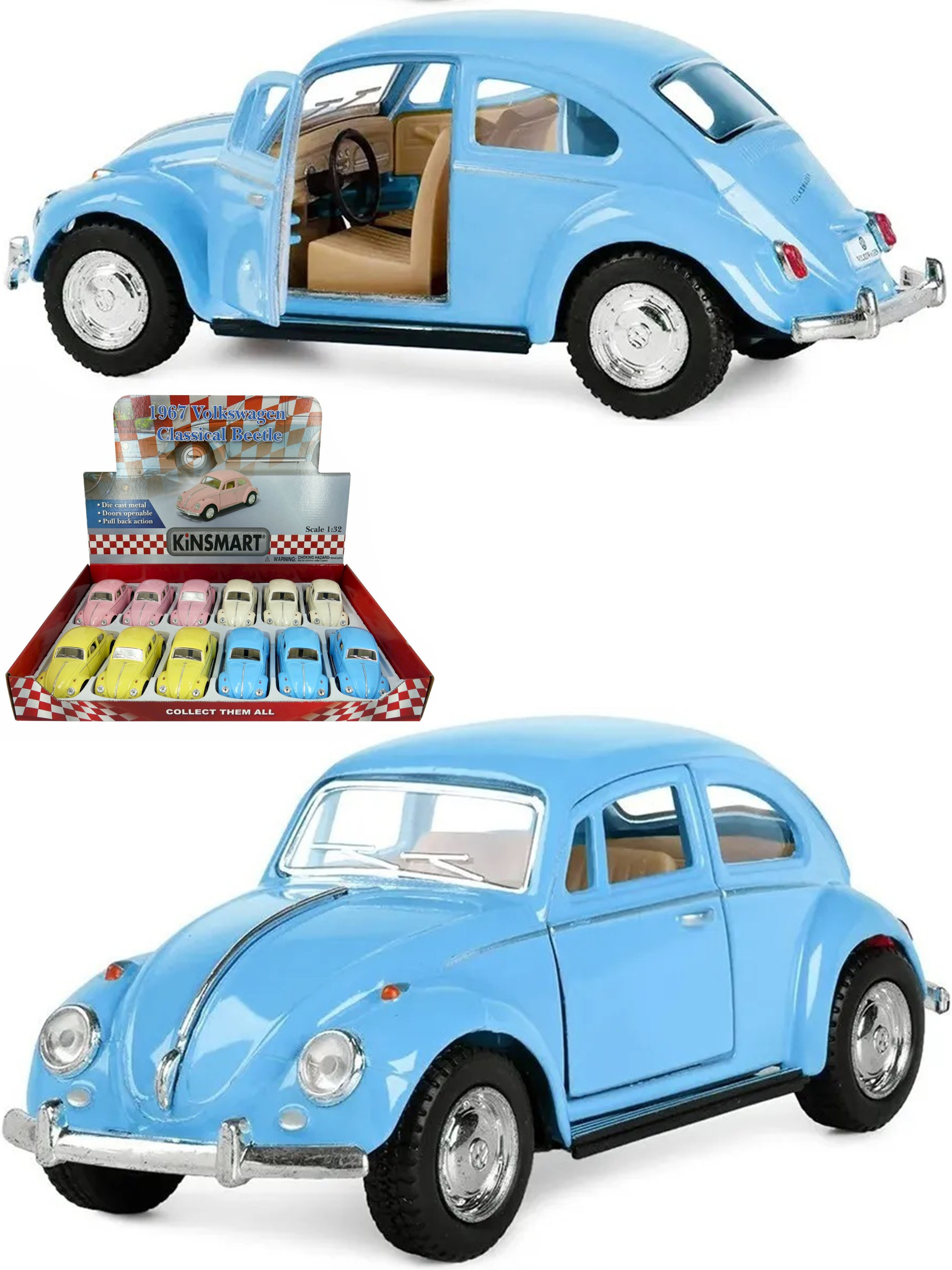 Металлическая машинка Kinsmart 1:32 «1967 Volkswagen Classical Beetle (Пастельные цвета)» KT5375D инерционная / Голубой