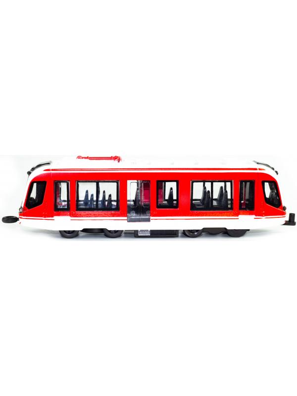 Металлический трамвай 1:50 «Трамвай современный» XL80190-6L, Tramcar, инерционный, звук, свет / Красный