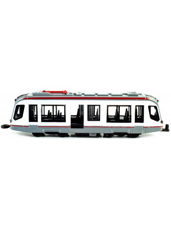 Металлический трамвай 1:50 «Трамвай современный» XL80190-6L, Tramcar, инерционный, звук, свет / Серый