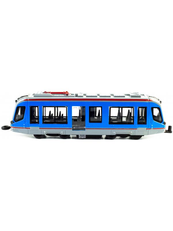 Металлический трамвай 1:50 «Трамвай современный» XL80190-6L, Tramcar, инерционный, звук, свет / Синий