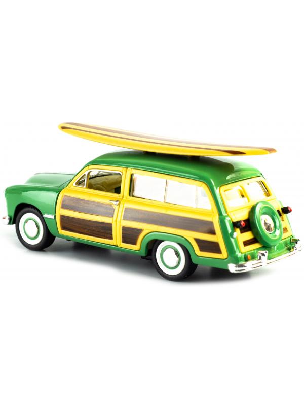 Машинка металлическая Kinsmart 1:40 «1949 Ford Woody Wagon ца Wooden surfboard» KT5402DS1 инерционная / Зеленый