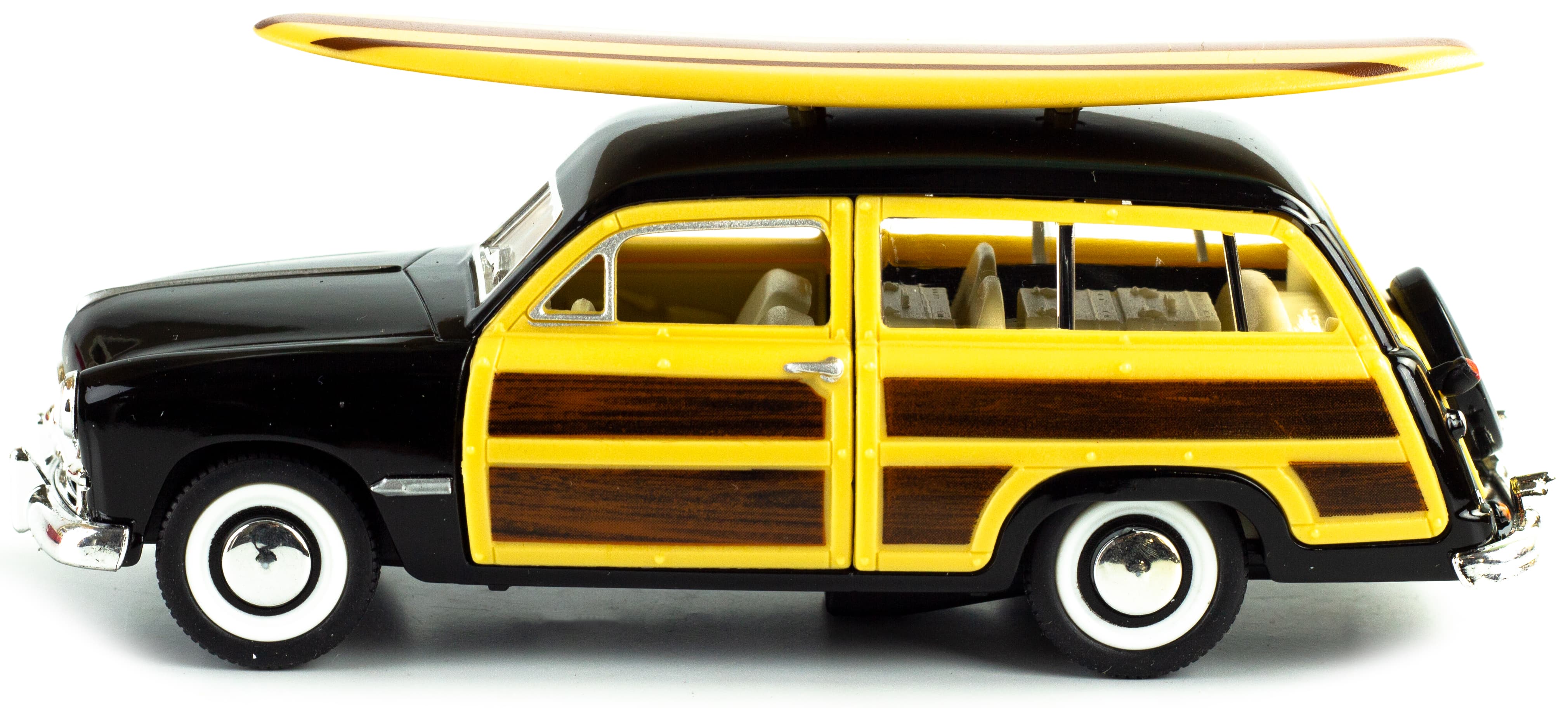 Машинка металлическая Kinsmart 1:40 «1949 Ford Woody Wagon ца Wooden surfboard» KT5402DS1 инерционная / Черный