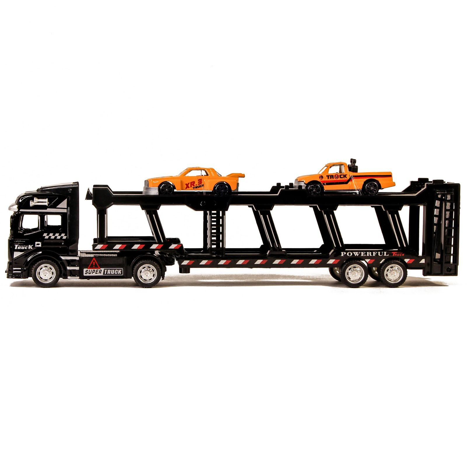 Металлическая машинка Die Cast «Трейлер-Автовоз» c машинками 2212-9, 32 см., инерция / Микс