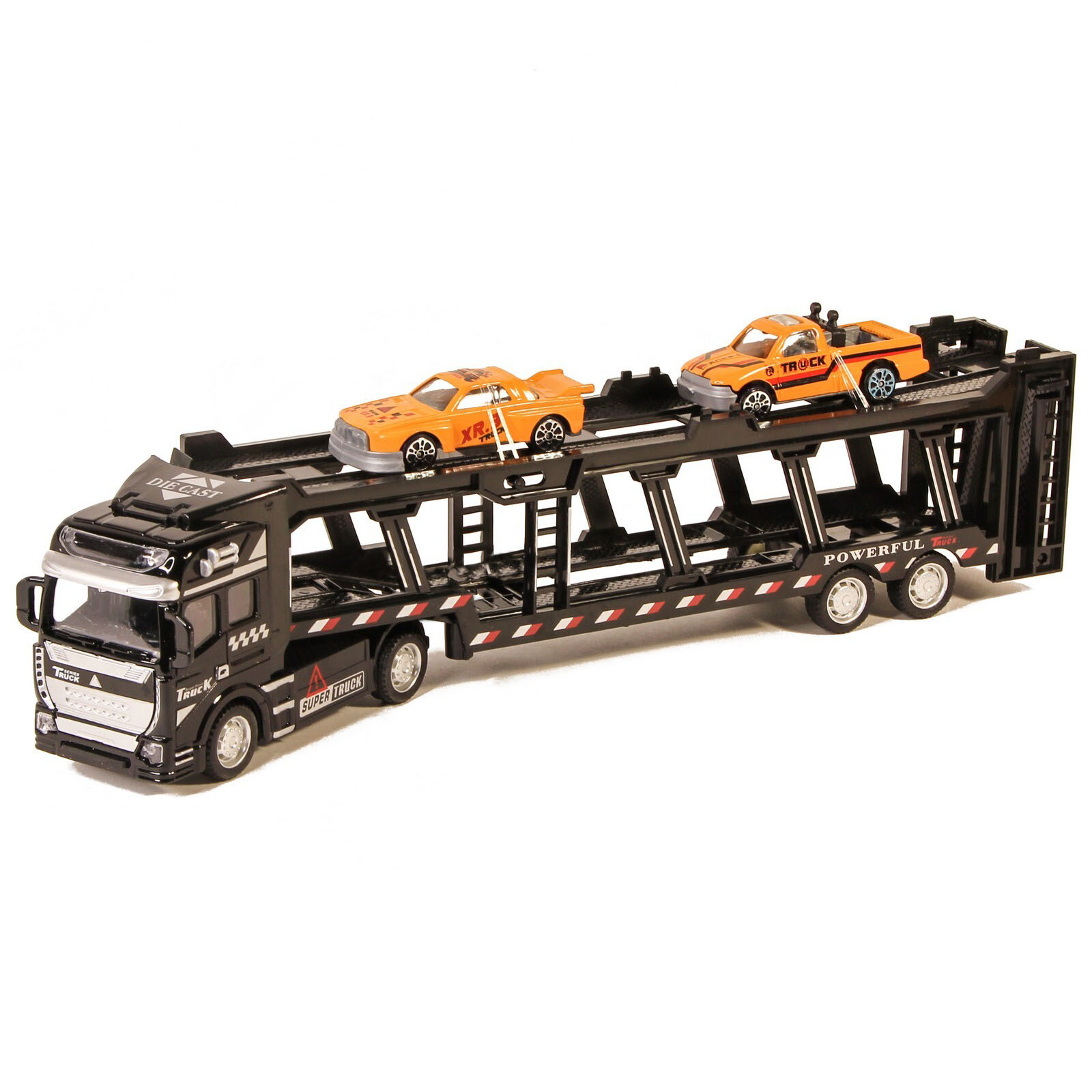 Металлическая машинка Die Cast «Трейлер-Автовоз» c машинками 2212-9, 32 см., инерция / Микс