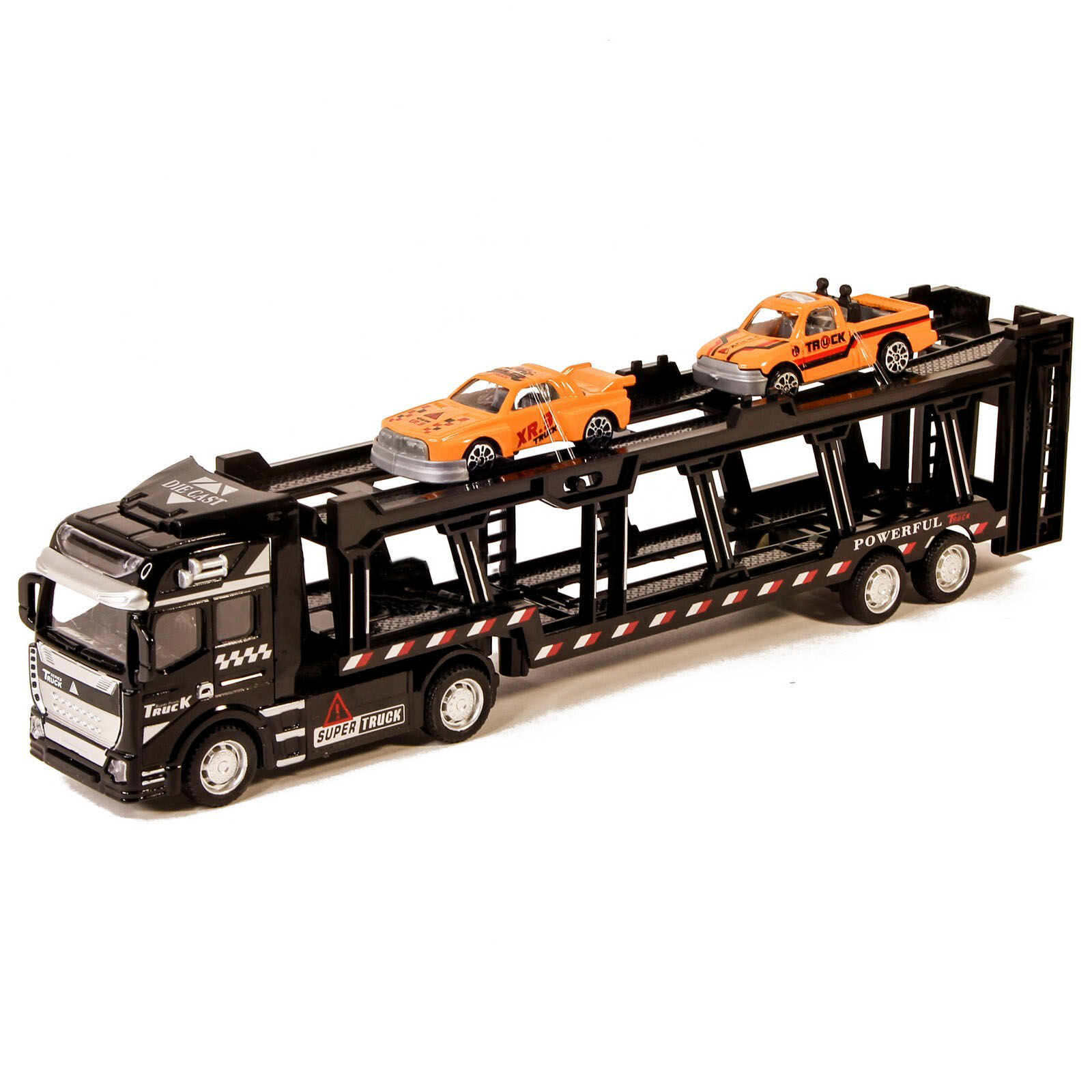 Металлическая машинка Die Cast «Трейлер-Автовоз» c машинками 2212-9, 32 см., инерция / Микс