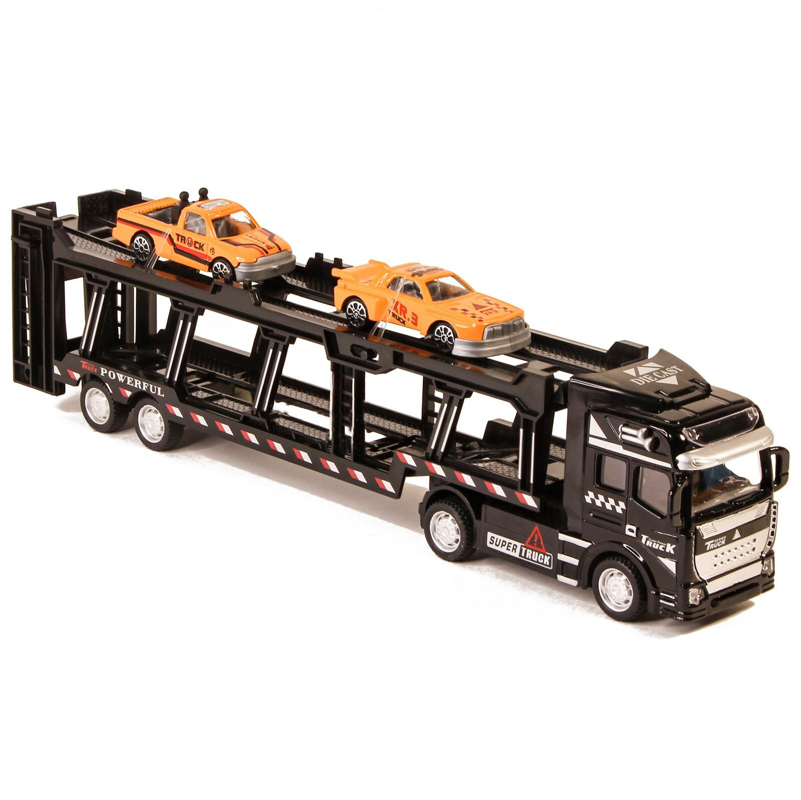 Металлическая машинка Die Cast «Трейлер-Автовоз» c машинками 2212-9, 32 см., инерция / Микс