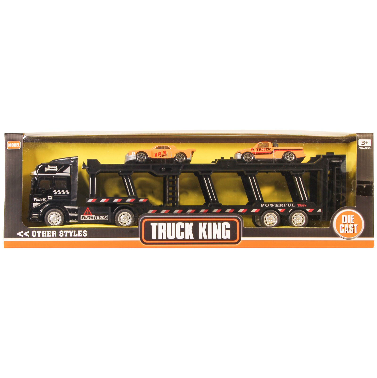 Металлическая машинка Die Cast «Трейлер-Автовоз» c машинками 2212-9, 32 см., инерция / Микс