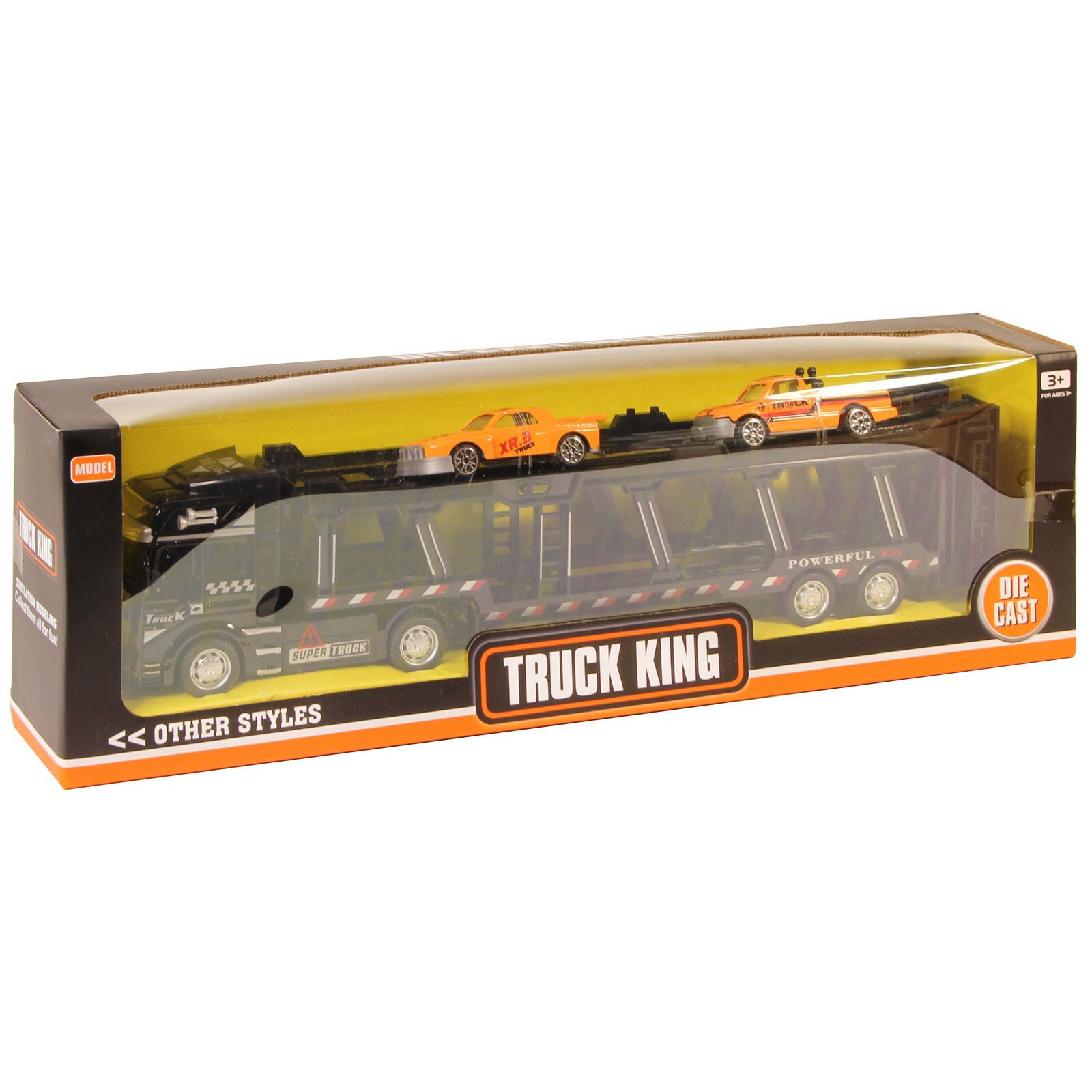 Металлическая машинка Die Cast «Трейлер-Автовоз» c машинками 2212-9, 32 см., инерция / Микс