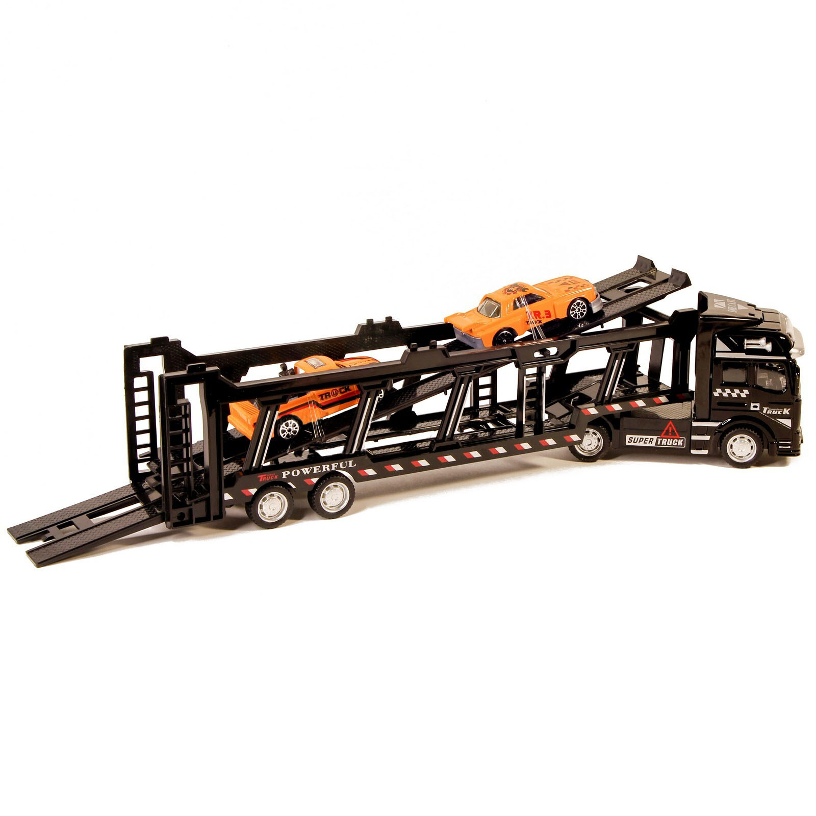 Металлическая машинка Die Cast «Трейлер-Автовоз» c машинками 2212-9, 32 см., инерция / Микс