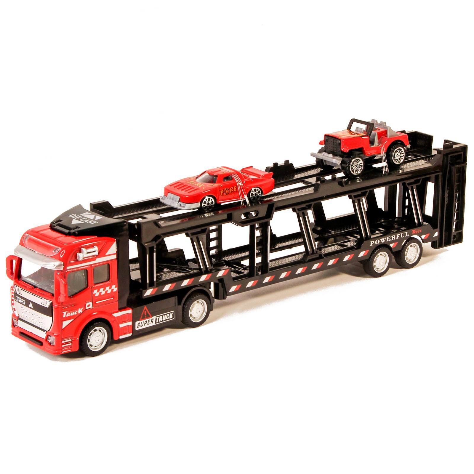 Металлическая машинка Die Cast «Трейлер-Автовоз» c машинками 2212-9, 32 см., инерция / Микс