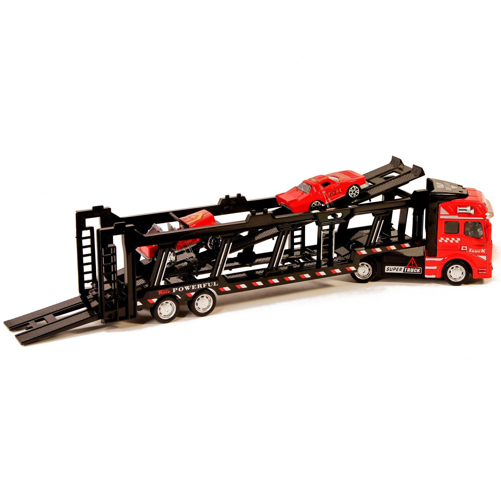 Металлическая машинка Die Cast «Трейлер-Автовоз» c машинками 2212-9, 32 см., инерция / Микс