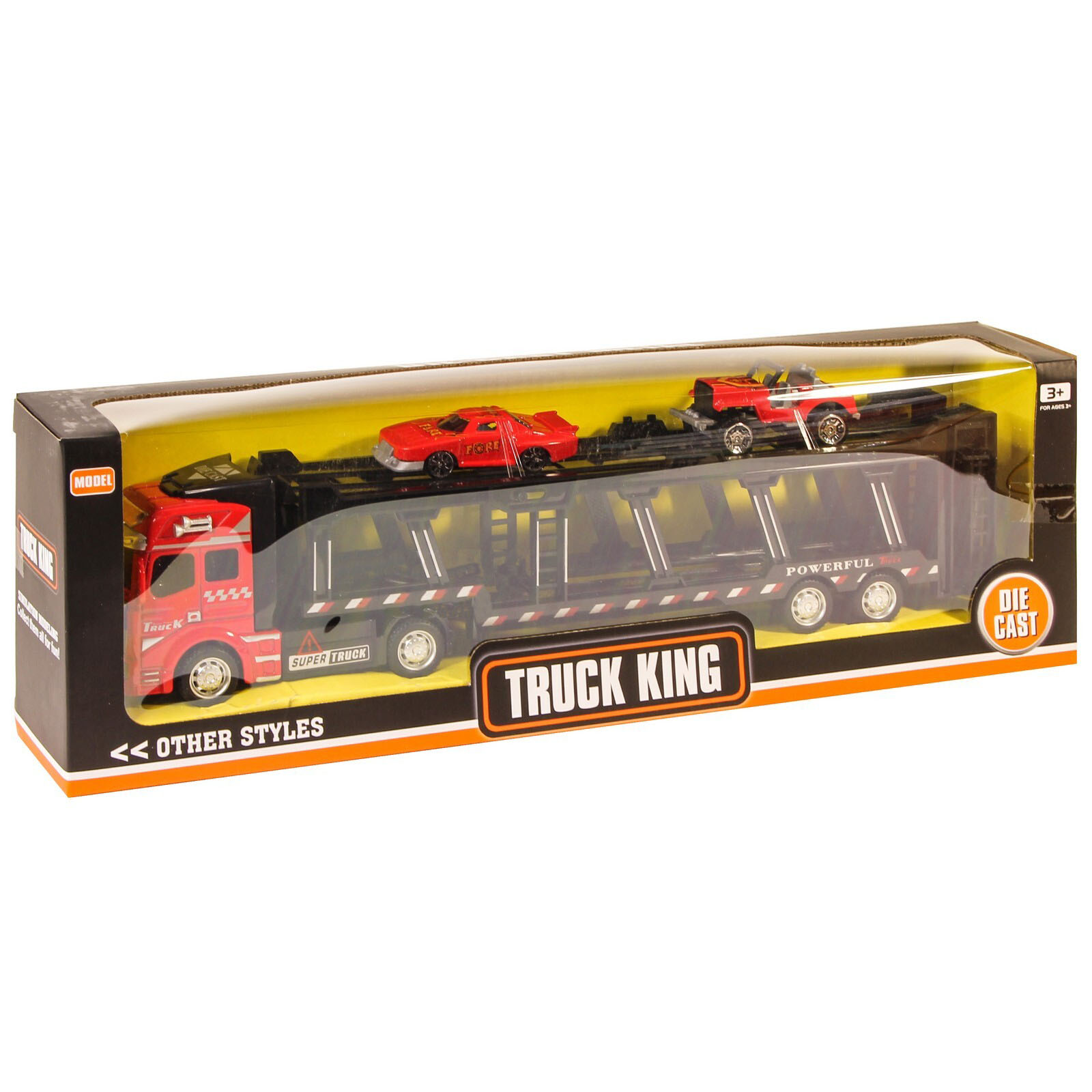 Металлическая машинка Die Cast «Трейлер-Автовоз» c машинками 2212-9, 32 см., инерция / Микс