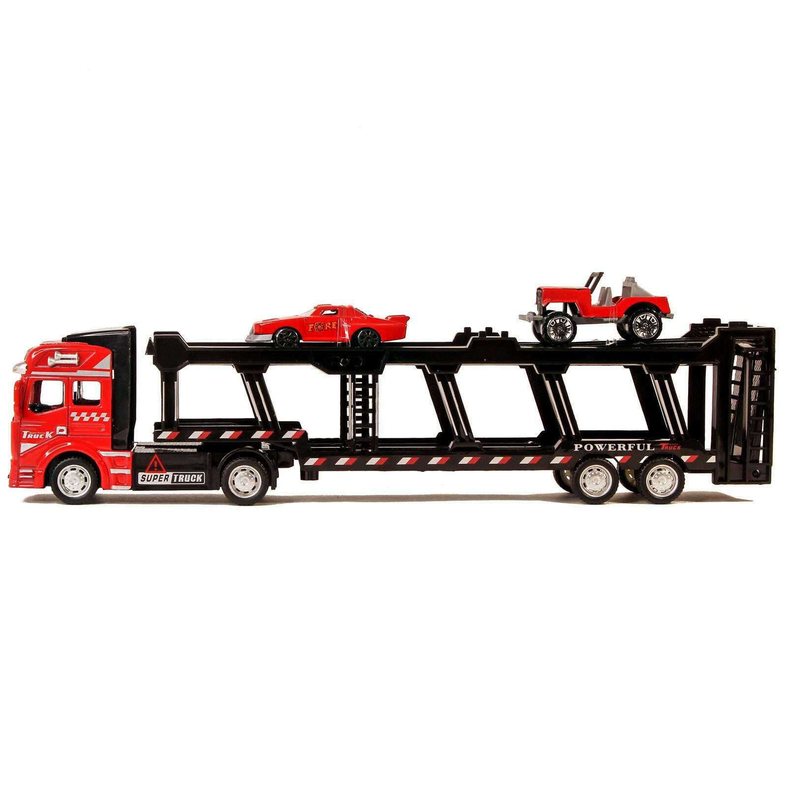 Металлическая машинка Die Cast «Трейлер-Автовоз» c машинками 2212-9, 32 см., инерция / Микс