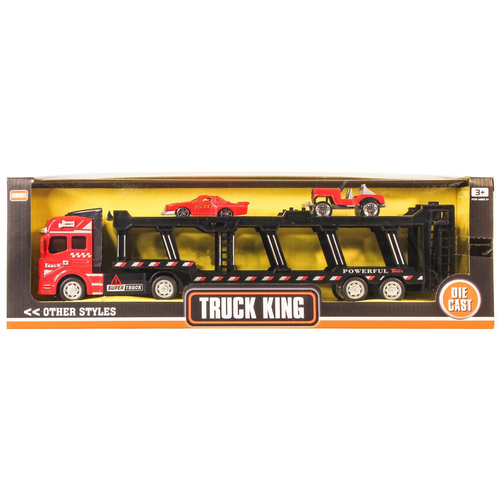 Металлическая машинка Die Cast «Трейлер-Автовоз» c машинками 2212-9, 32 см., инерция / Микс