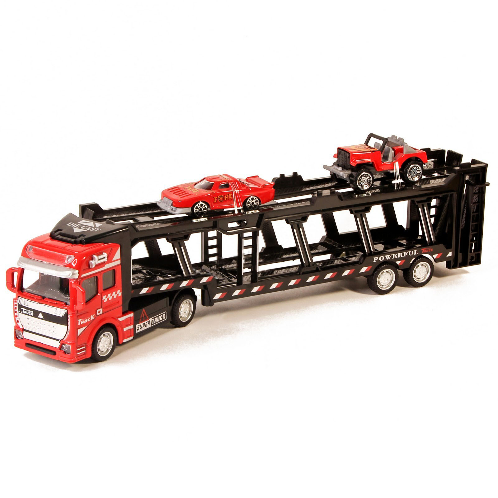 Металлическая машинка Die Cast «Трейлер-Автовоз» c машинками 2212-9, 32 см., инерция / Микс