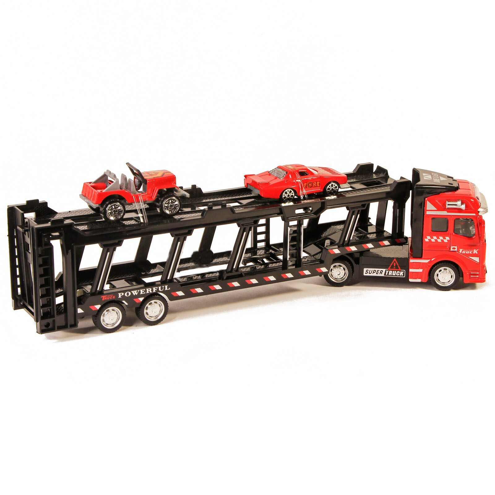 Металлическая машинка Die Cast «Трейлер-Автовоз» c машинками 2212-9, 32 см., инерция / Микс