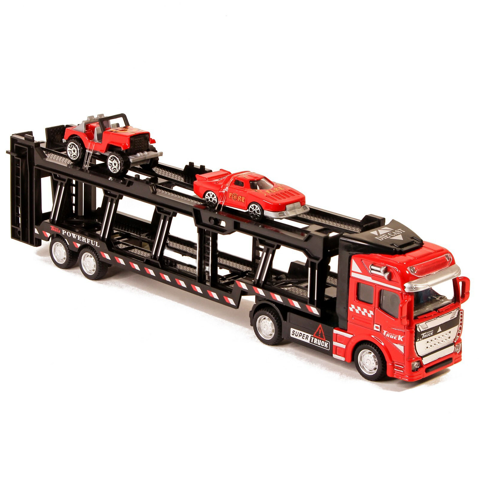 Металлическая машинка Die Cast «Трейлер-Автовоз» c машинками 2212-9, 32 см., инерция / Микс