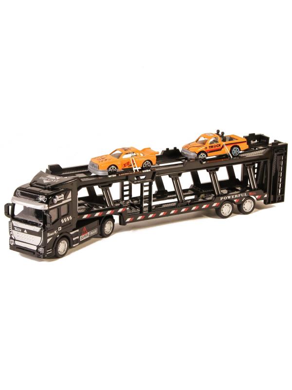 Металлическая машинка Die Cast «Трейлер-Автовоз» c машинками 2212-9, 32 см., инерция / Микс