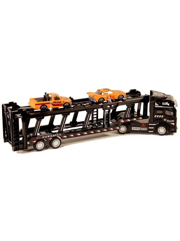 Металлическая машинка Die Cast «Трейлер-Автовоз» c машинками 2212-9, 32 см., инерция / Микс