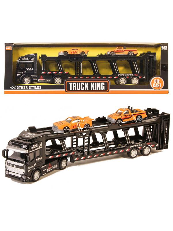 Металлическая машинка Die Cast «Трейлер-Автовоз» c машинками 2212-9, 32 см., инерция / Микс