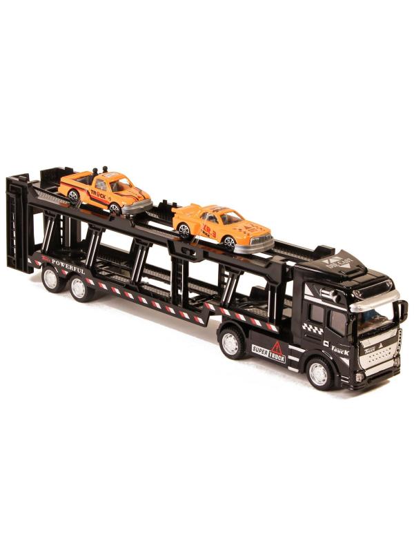 Металлическая машинка Die Cast «Трейлер-Автовоз» c машинками 2212-9, 32 см., инерция / Микс
