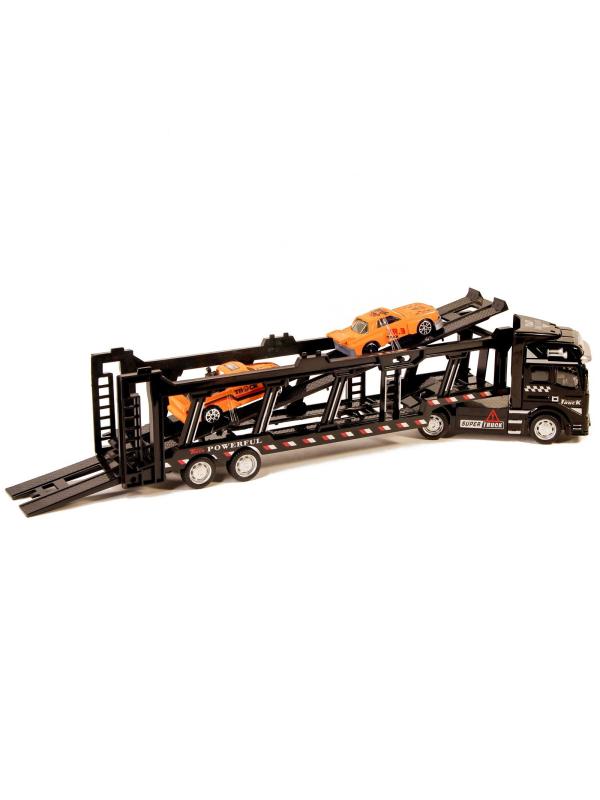 Металлическая машинка Die Cast «Трейлер-Автовоз» c машинками 2212-9, 32 см., инерция / Микс